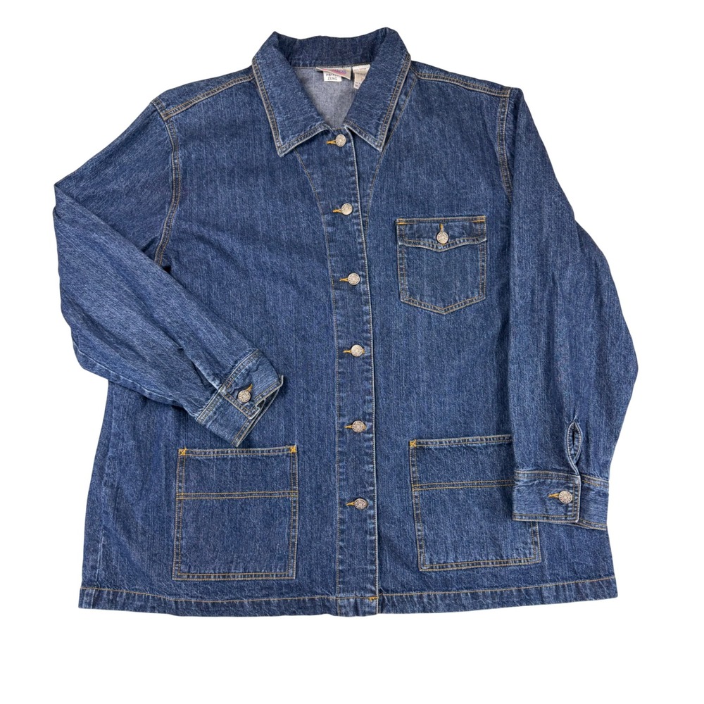 Vintage Bill Blass Denim Chore Barn Coat Womens 2X Dark Wash Cotton Button Up